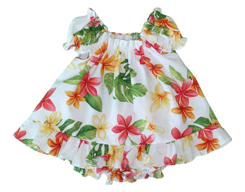 RJC Baby Girls Plumeria Sunshine Puff Sleeve Hawaiian 2pc Dress Set